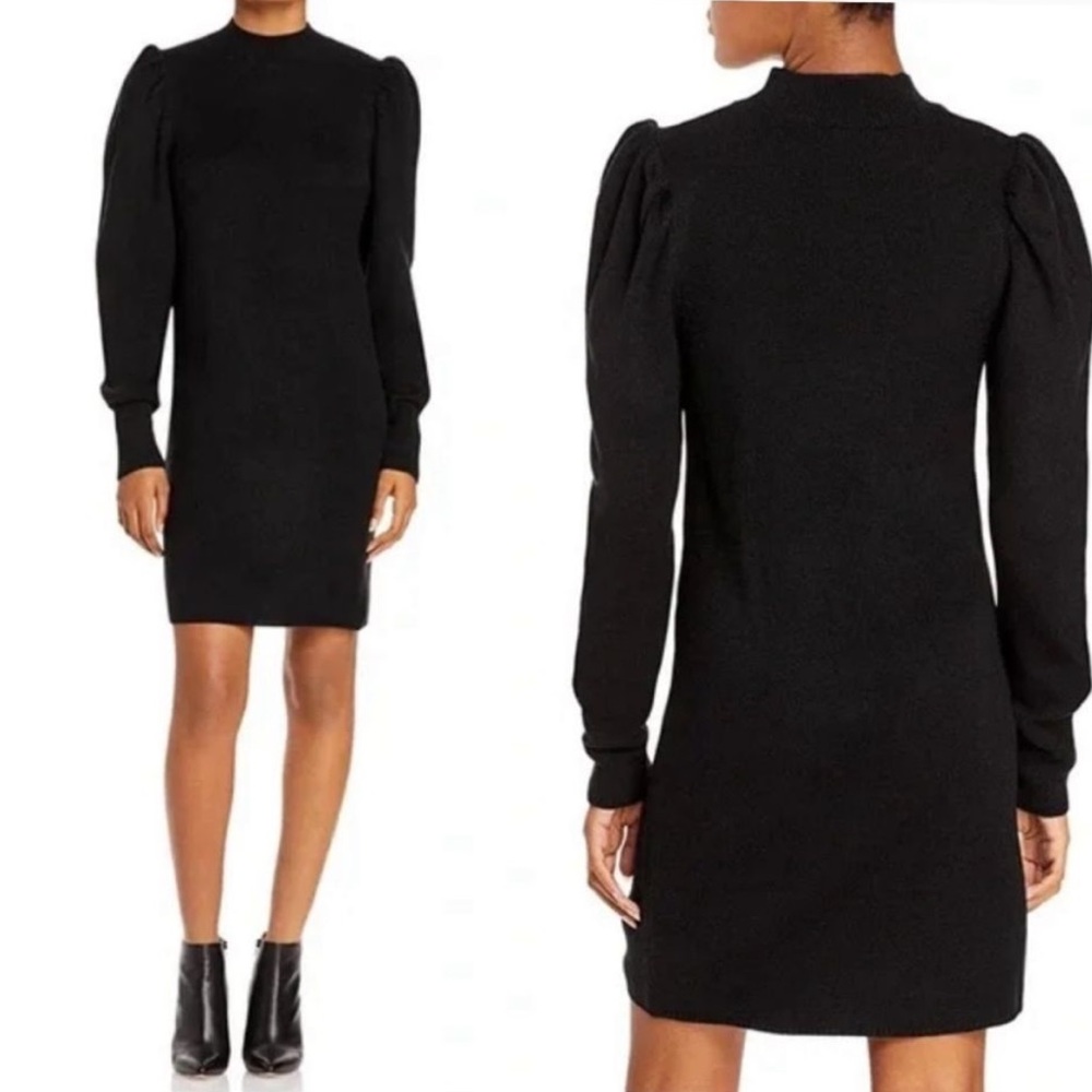 WAYF Black Puff Sleeve Sweater Dress Size S